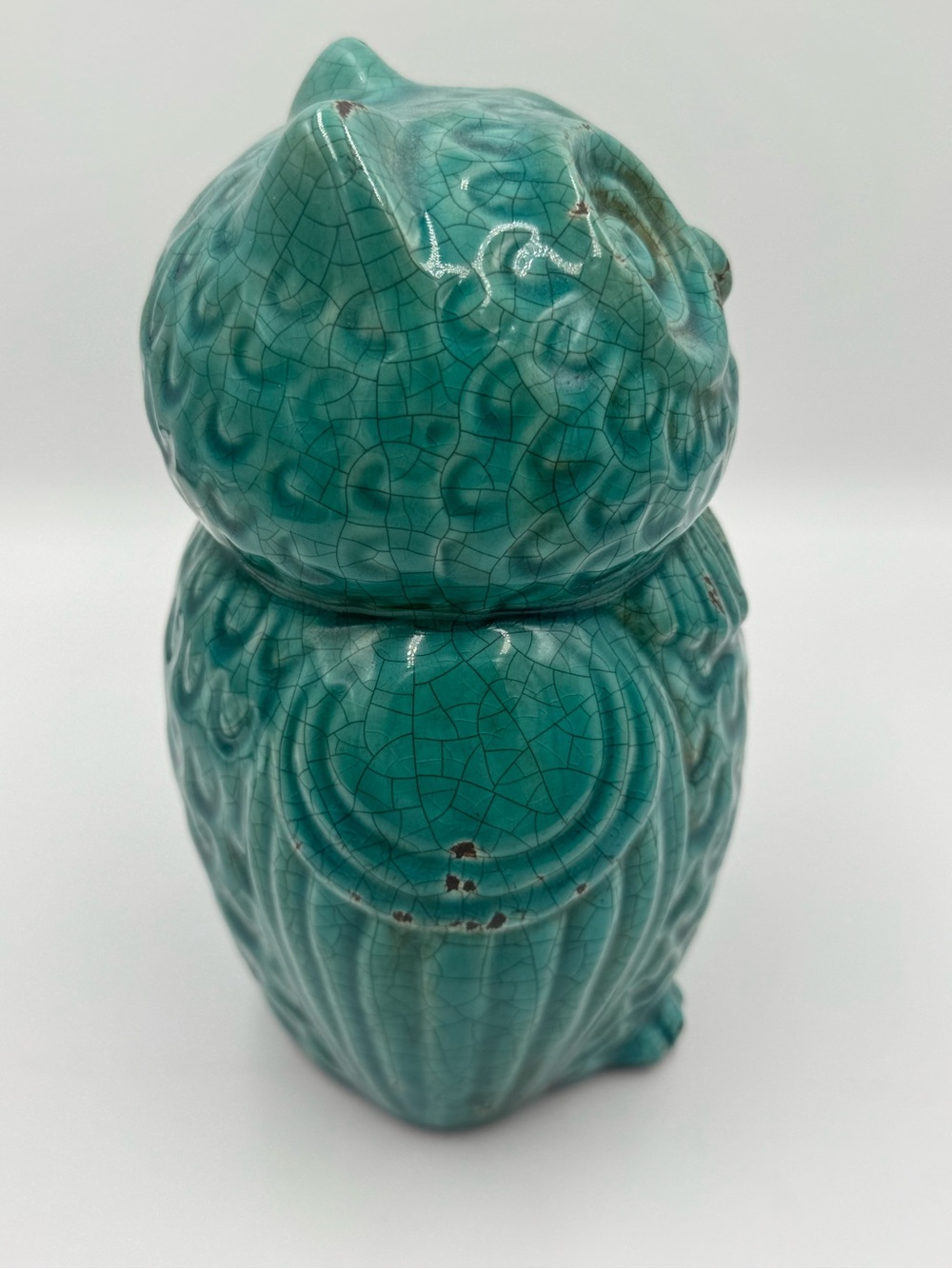 Ceramic Owl Figurine - Teal Decorative Accent - Picture 2 of 6